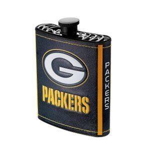 🏈 NEW! GREENBAY PACKERS FLASK WITH FUNNEL INCLUDED-PLASTIC PU LEATHER WRAPPED